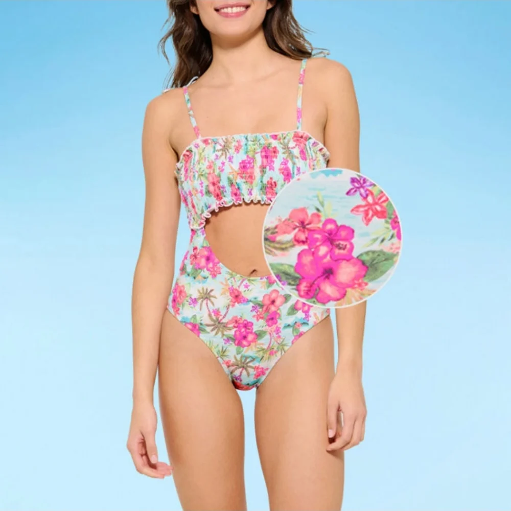 Decree Womens Swimsuit XXL Island Escape Textured One Piece Beach Resort Floral - Picture 2 of 11